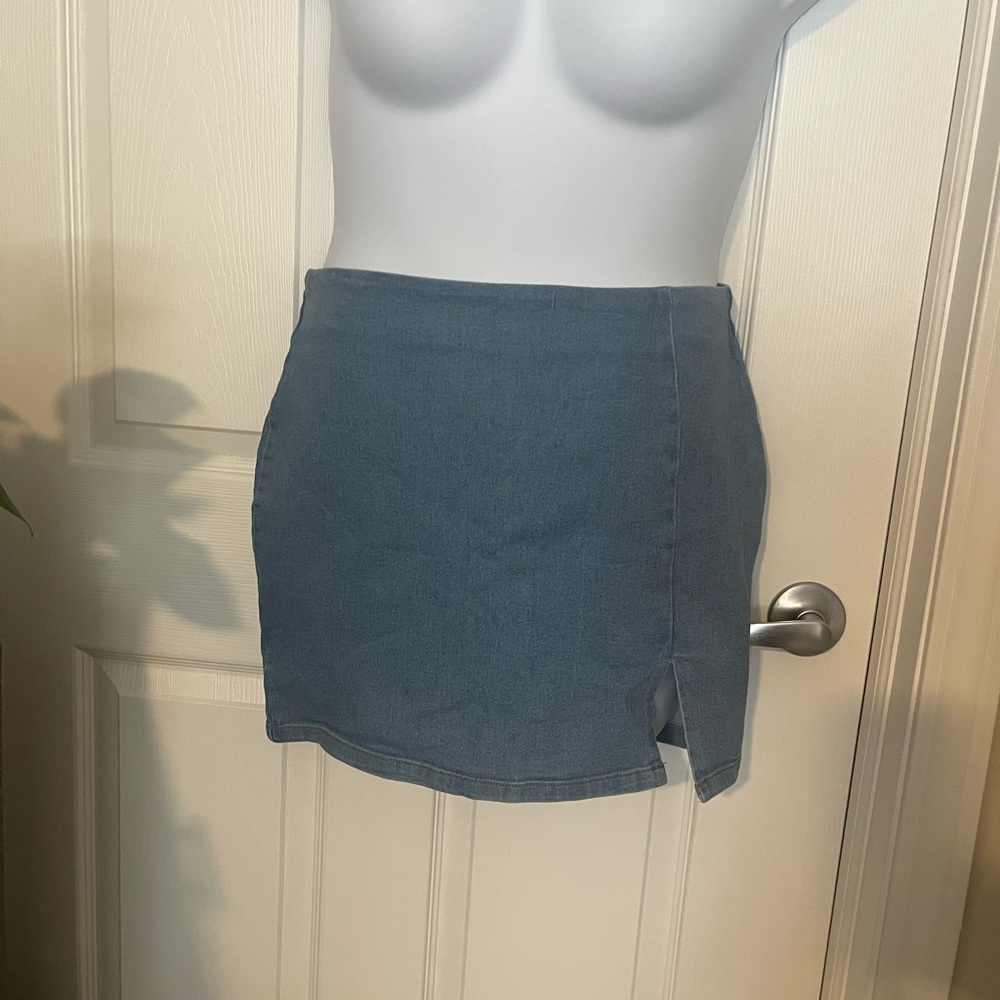 Fashion Nova Blue Stretch Denim Mini Skirt